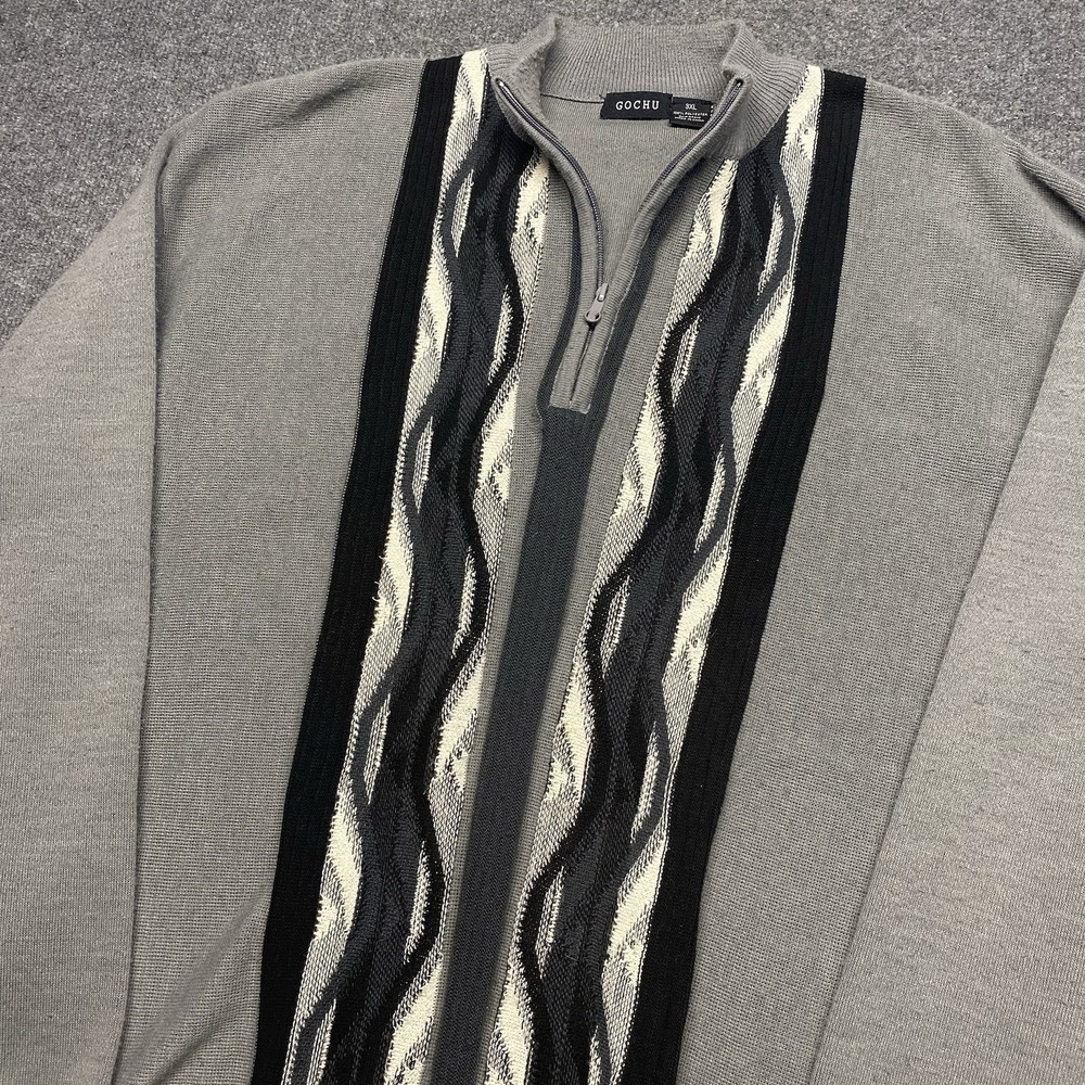 Gochu Coogi Style 3D Knit Sweater Black Biggie Grandpa Geometric Hip Hop 3XL